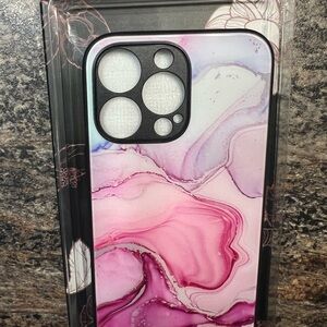 ICEDIO Pink Marble Case for iPhone 13 Pro + Screen Protector, White/Purple
